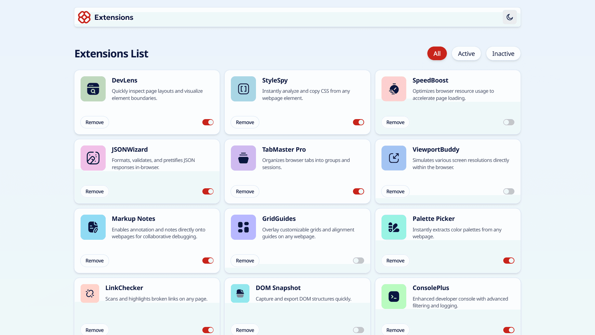 Browser Extension Manager UI preview