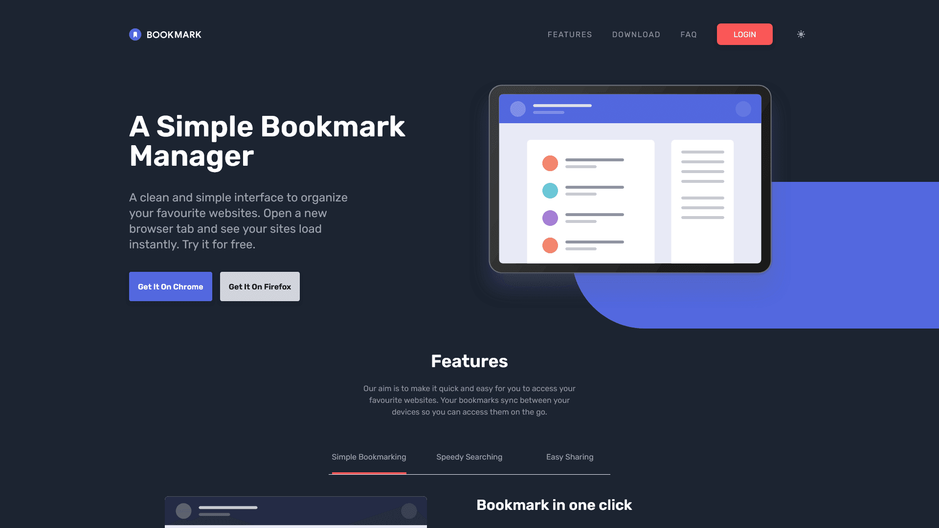 Bookmark Manager Landing Page preview
